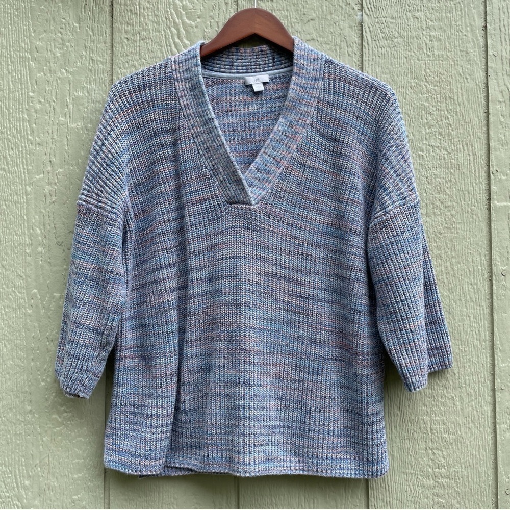 J.Jill Sweater‎ Womens L Blue Pink Marled Knit V-neck Drop Shoulder cotton Comfy